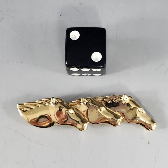 Crown Trifari Triple Horse Head Brooch Pin Equestrian Jewelry Vtg Costume Estate - Picture 2 of 9